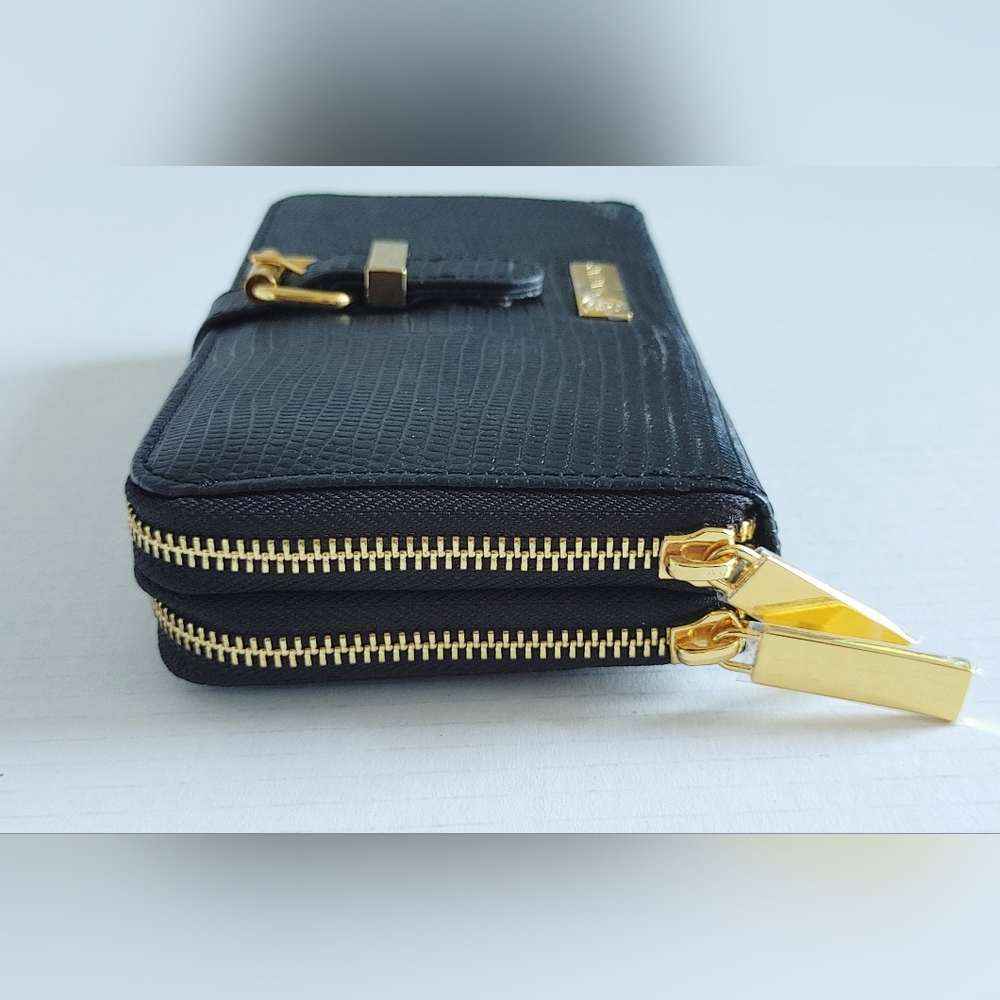 Joy Mangano Womens Leather Double Zipper Wallet Large Black - Picture 4 of 13